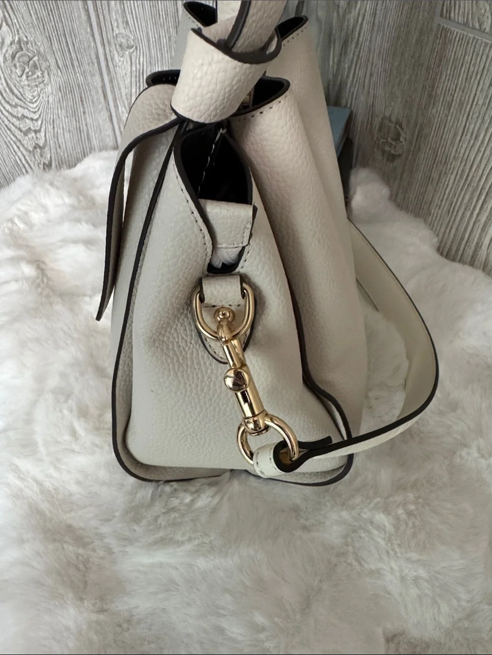kate spade Cream Pebbled Leather Shoulder Bag with Black Trim
